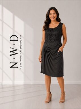 Black Lace Sequin Ruched Cocktail Dress Stretch | Medium
